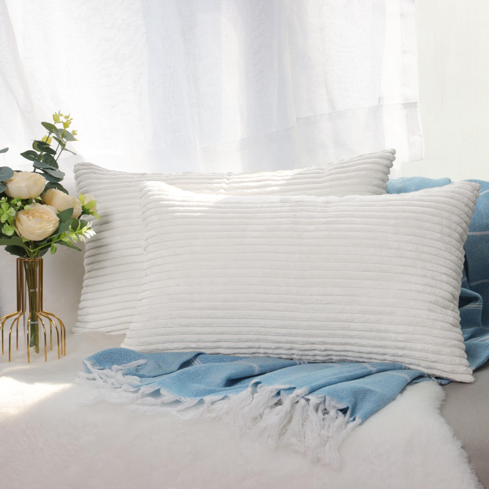 CALIYO Kissenhülle Kord Uni 2er Set, Kissenbezug 40x60 Kissenbezüge für Zierkissen Dekokissen Sofakissen Couchkissen in vielen Farben.