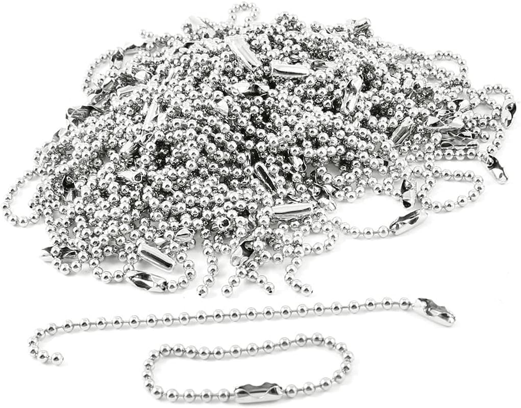 100 Pcs 3.5 inch Long Stainless Steel Ball Bead Chain Nickel Plated Keychain,each with Matching Connectors 2.4 mm Diameter Ball Chain