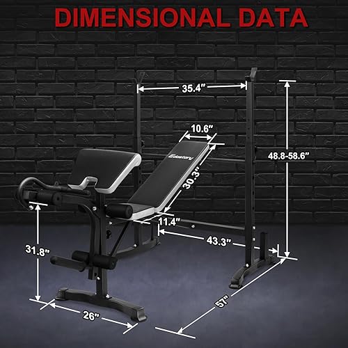 Miniatura 4 de Edostory Banco de pesas olímpico ajustable, equipo de entrenamiento para ejercicios en casa, banco de prensa con curl de predicador, desarrollador