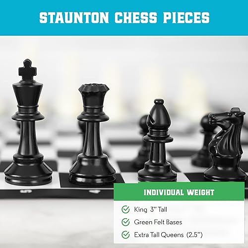 Miniatura 4 de Best Chess Set Ever - Juego de ajedrez portátil, 1 pieza de Staunton con peso individual con tablero de ajedrez de silicona plegable de 15 pulgadas,