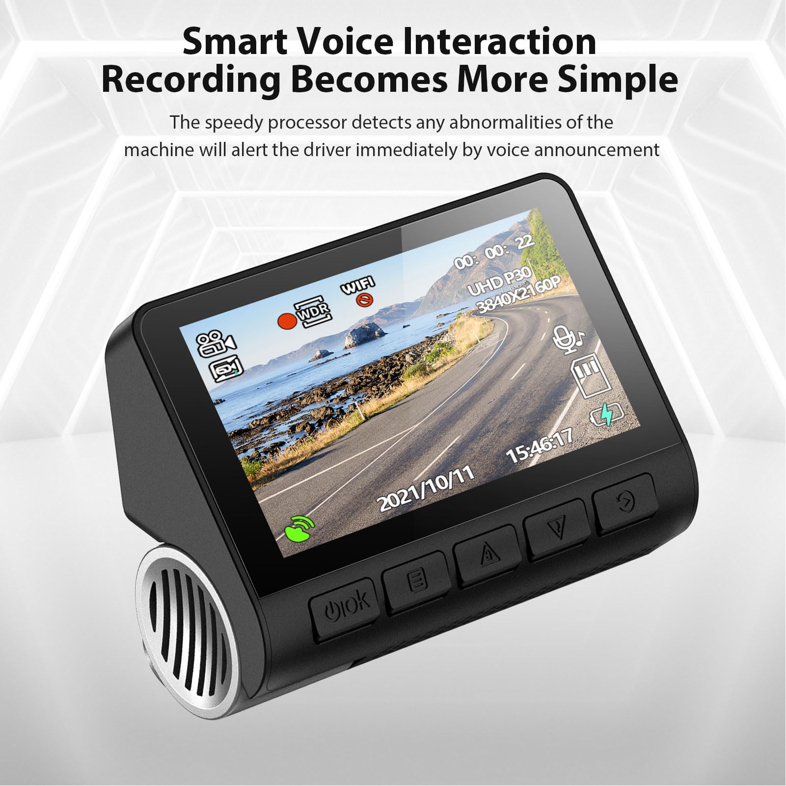 Dash Cam, Telecamera per Auto Anteriore e Posteriore 4K con Fotocamera Posteriore Ribaltabile 1080P, WiFi 5GHz Integrato, Schermo da 2,0 Pollici, Registrazione in Loop,