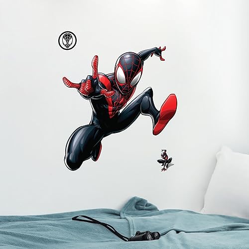 Wall Palz Marvel Miles Morales - Calcomanía de pared de Marvel con interacción de realidad aumentada 3D, decoración de pared de dormitorio de