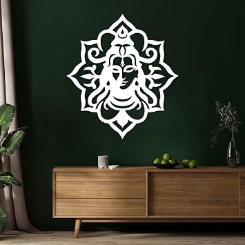 vinwipe Shiva Metal Wall Art, Indian God Metal Wall Decor, Hindu Wall Art, Meditation Wall Hanging, Lord Shiva Wall Decor, Spiritual Decorations, Religious Decorations White, 20"x19"/52x47cm