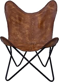 Shy Shy Brown Vintage Leather Arm Folding Chair/Genuine Antique Leather Butterfly Chair Home Décor/Handmade Chair (with Fold-able Stand) - Camping-Hiking-Chairs