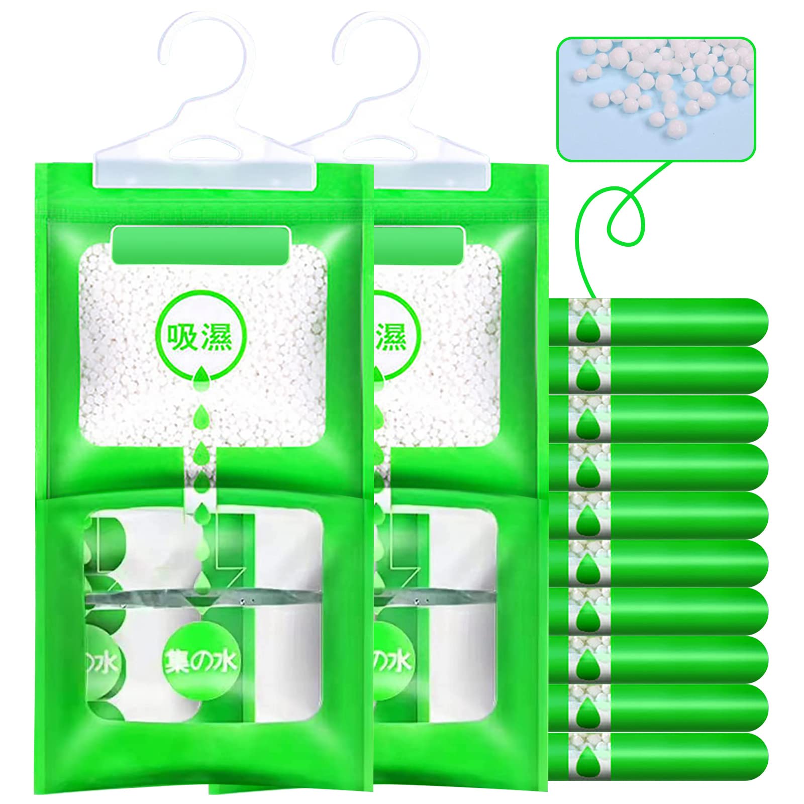 Homarket 12 packs Moisture Absorber and Odor Eliminator Hanging Bags to Rid Damp in Closet, Safe, Cars, Wardrobes, Basement, Gym Bag| Humidity Bags for Closet and wardrobes (12 Pack)