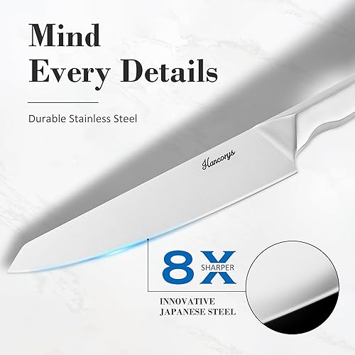 Miniatura 3 de Juego de cuchillos de acero inoxidable japonés con afilador integrado, cuchillos afilados con mango ergonómico antideslizante, apto para plateado