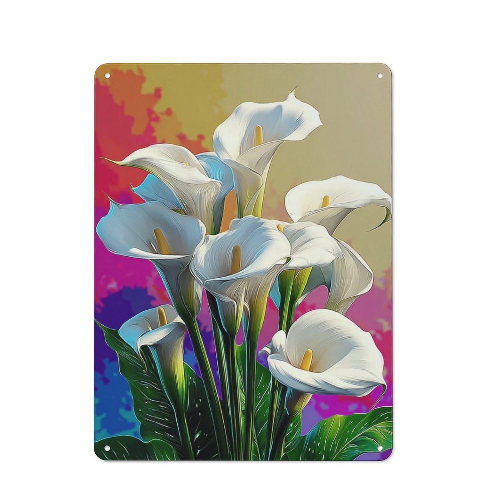 Junmoney Colorful Calla Lily Bouquet Warehouse Style Tin Wall Sign 40X30cm Featuring Loft Wall Plaque For Loft, Studio, Office Or Creative Room