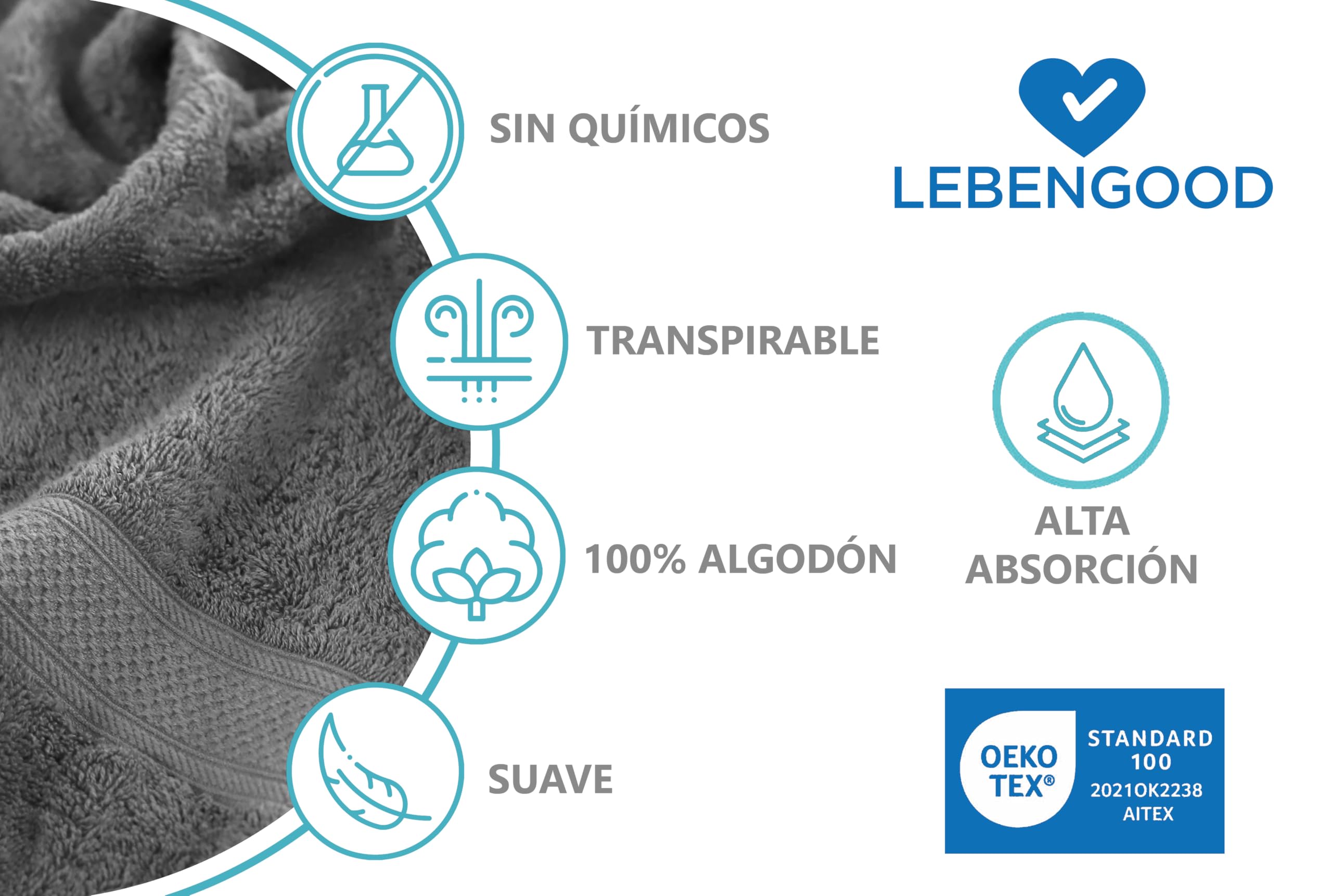 LEBENGOOD Juego de Toallas de Baño 100% Algodón Premium 550gsm 2 Grandes 70x140 cm Suaves Absorbentes Set Ducha Hogar Hotel