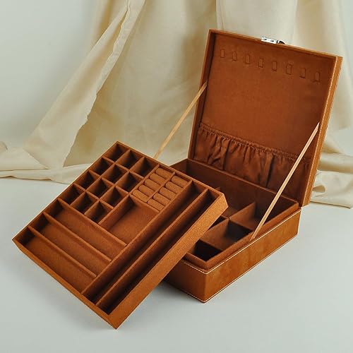 Miniatura 5 de Cajas de joyería de 10 x 10 pulgadas, 2 capas con asa para collares, organizador de joyas, anillos para mujer, exhibición de almacenamiento, caja de