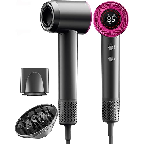 Hair Dryer, 160000 RPM High-Speed Brushless Motor for Fast Drying, 600 Millions Negative Ionic Blow Dryer with HD Display, Low Noise Thermo-Control Hair Dryer with Diffuser and Nozzle