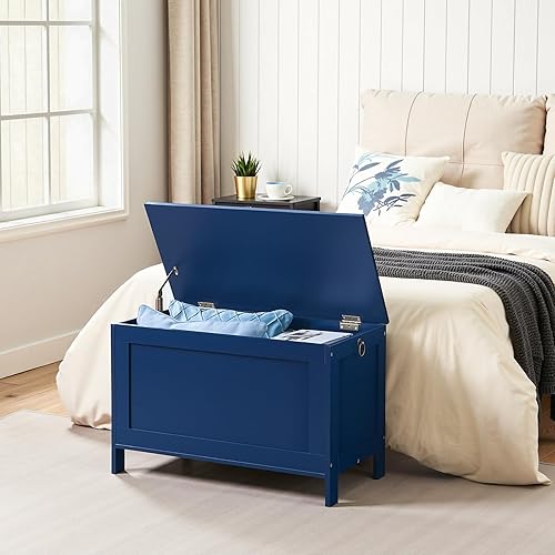 Miniatura 47 de HOOBRO Caja de juguetes, baúl de almacenamiento de aspecto de madera retro con bisagra de seguridad, banco de almacenamiento de entrada soporta 220