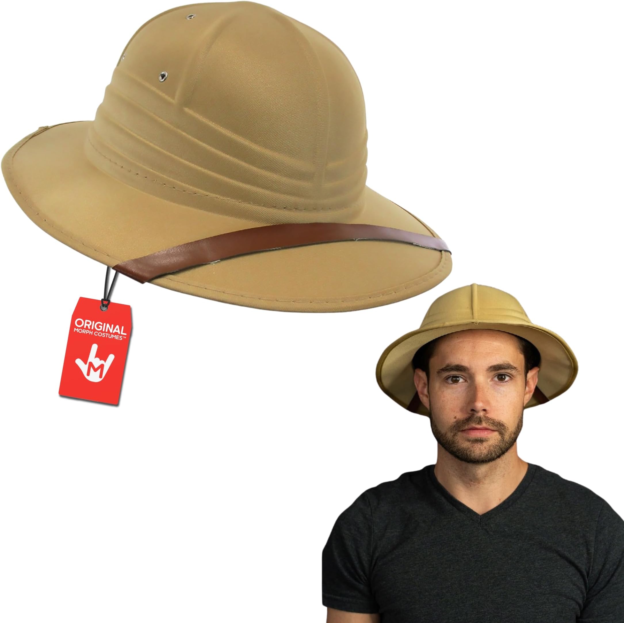Morph Adult British Pith Helmet Jungle Safari Zoo Keeper Sun Hat Explorer Guide Halloween Costume Lightweight Adjustable Sun Protection Hat for Men, Women, and Teens