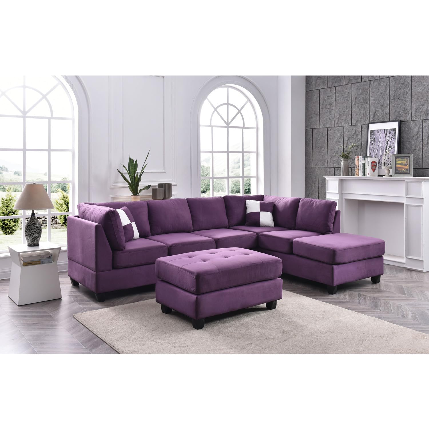 Elegant Escape L-Shape Sectional Sofa with Button-Tufting Removable Backs and Pocketed Coil Seating Track Arm Style Living Room