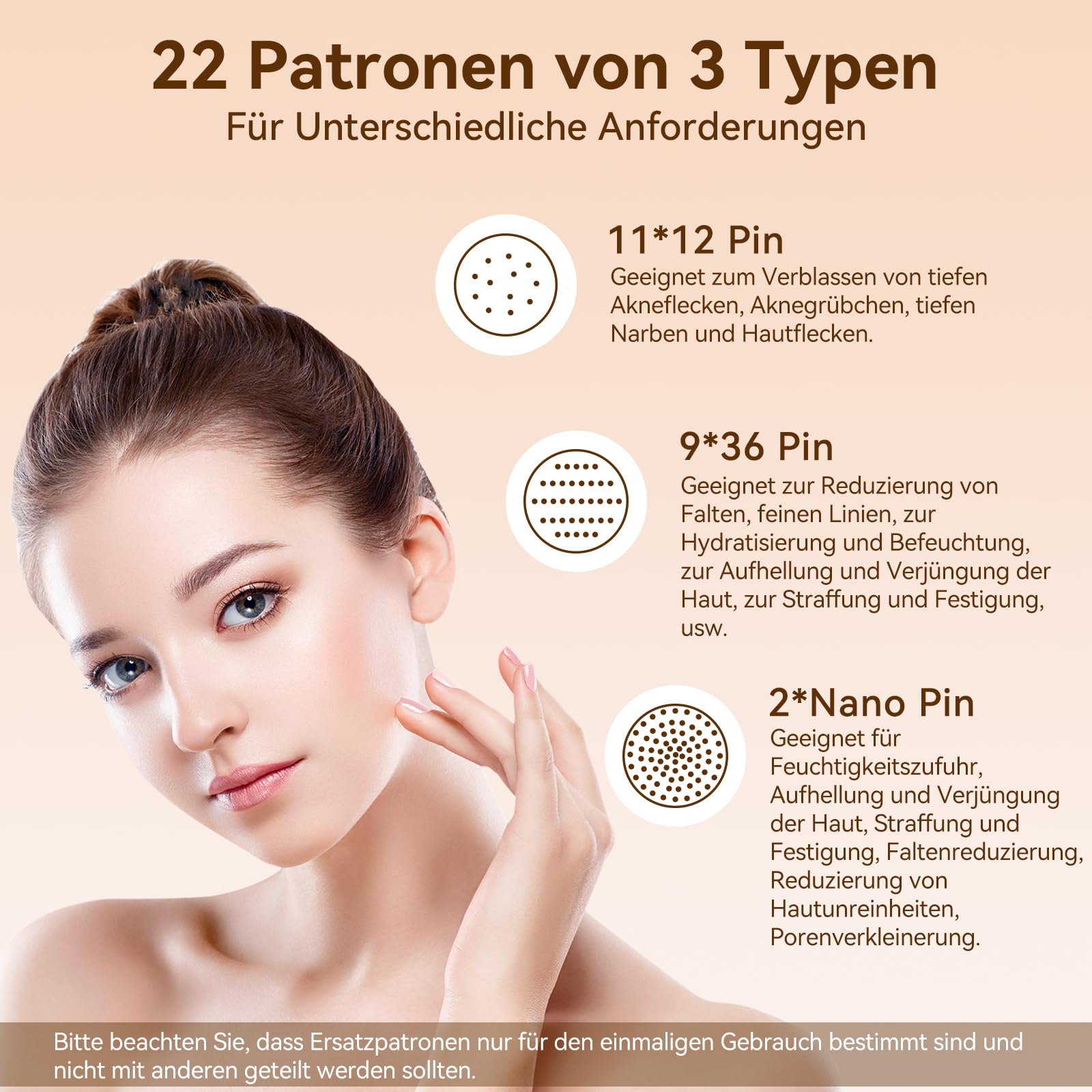 Microneedling Pen A10,Elektrischer Dermapen Kabellos mit 5 Stufen inkl. 22 Stk Ersatzpatronen,Dermapen Microneedling Zuhause für Gesicht und Körper