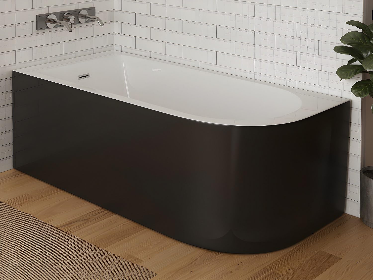 Vente-unique-Bañera esquinera - 240L - 170 x 75 x 58 cm - Negro brillante - Ángulo izquierdo - ANIKA