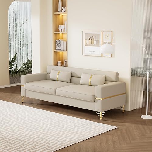 Miniatura 3 de STORFENBOR Sofá de terciopelo de 86 pulgadas, sofá de dos plazas tapizado en terciopelo Chesterfield, con 2 almohadas y patas de metal, sofá grande