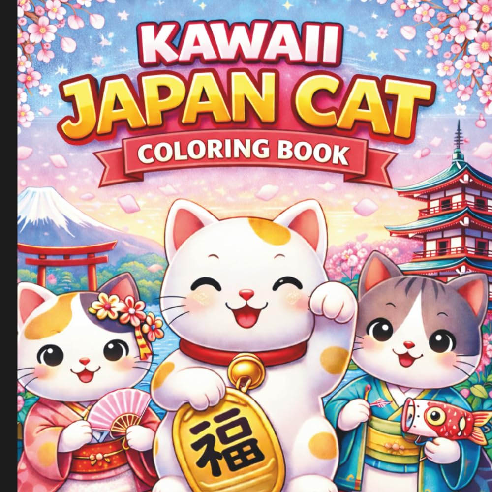 Kawaii Japan Cat Coloring Book: Cat Moments Coloring Book For Adults And Teens