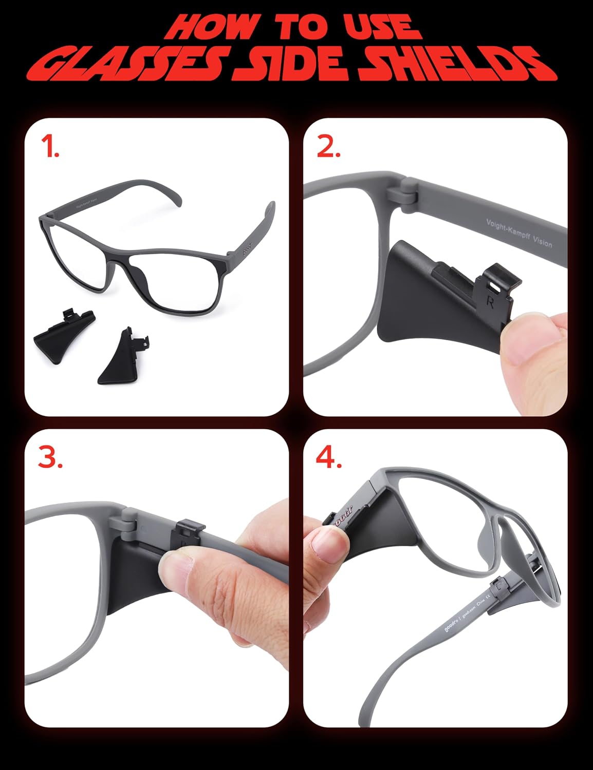 Fiskr Glasses Side Shields for GOODR Vioght-Kampff Vision, Flexible Eye Protection