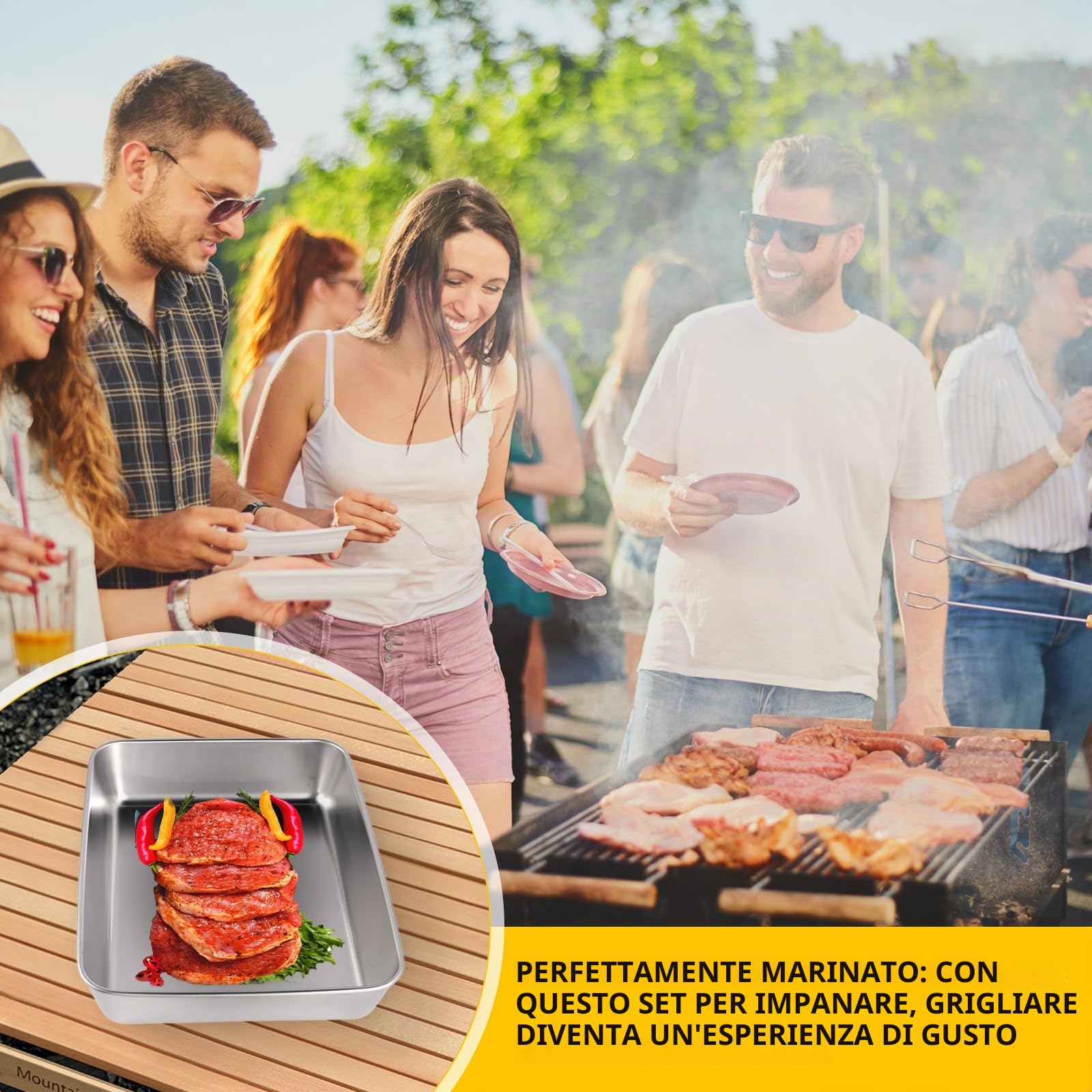 Set di 3 Vassoi Rettangolari in Acciaio Inox,Ciotole per Impanare,Teglie per Impanatura in Acciaio Inox,Teglia per Briciole Rettangolare,Impilabili-Vassoi per Alimenti Come Pangrattato e Farina