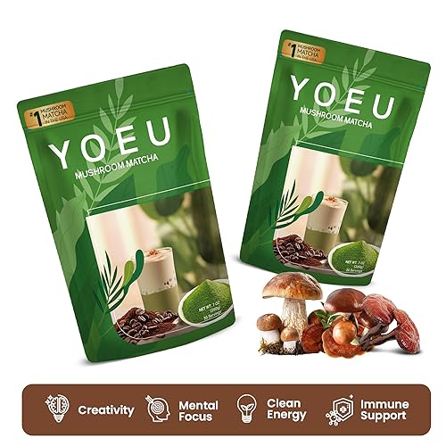 Miniatura 5 de 6.35 oz, polvo orgánico de hongos matcha, matcha japonés y 12 ingredientes naturales, café instantáneo, polvo con leche, alternativa al café