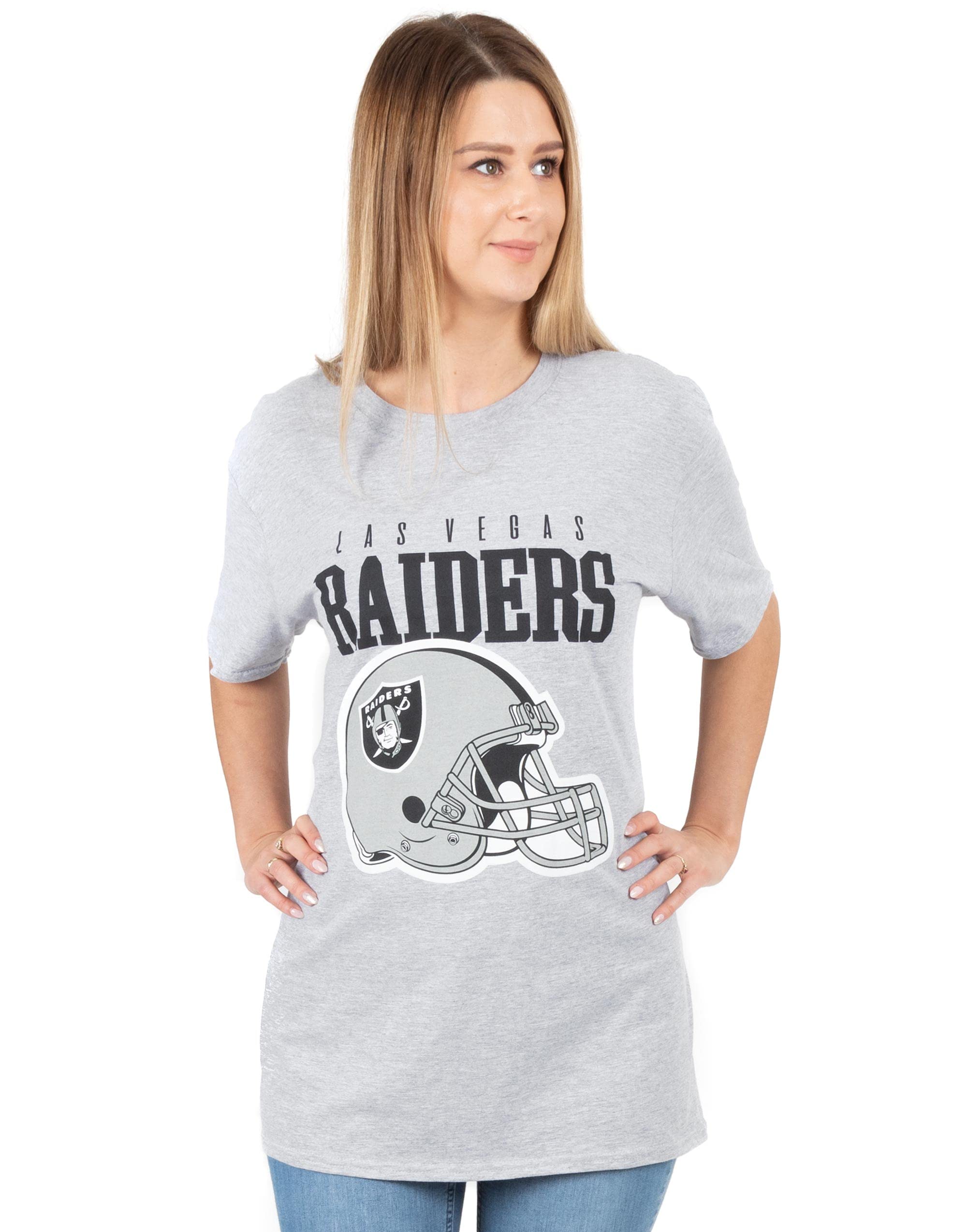 NFL Las Vegas Raiders T-Shirt for Women | Ladies American Football Short Sleeve Grey Jersey Top | Gamer Clothing Merchandise