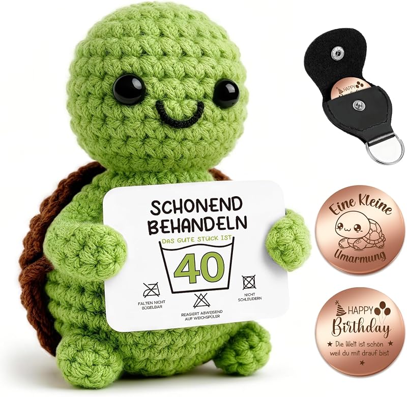 Giftota Geschenk 40. Geburtstag Frauen & Männer - Pocket Hug - Positive Schildkröte - Glücksbringer & Mutmacher - Geschenke für Freundin, Kollegin, Bruder, Schwester