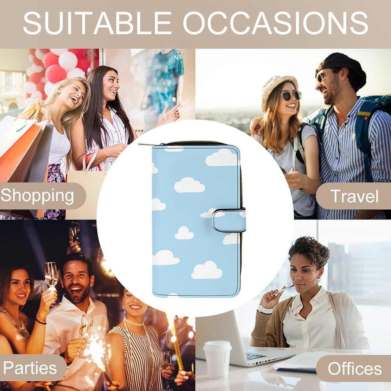 White Clouds Cartoon Blue Large Capacity Portable Leather Multifunctional Wallet