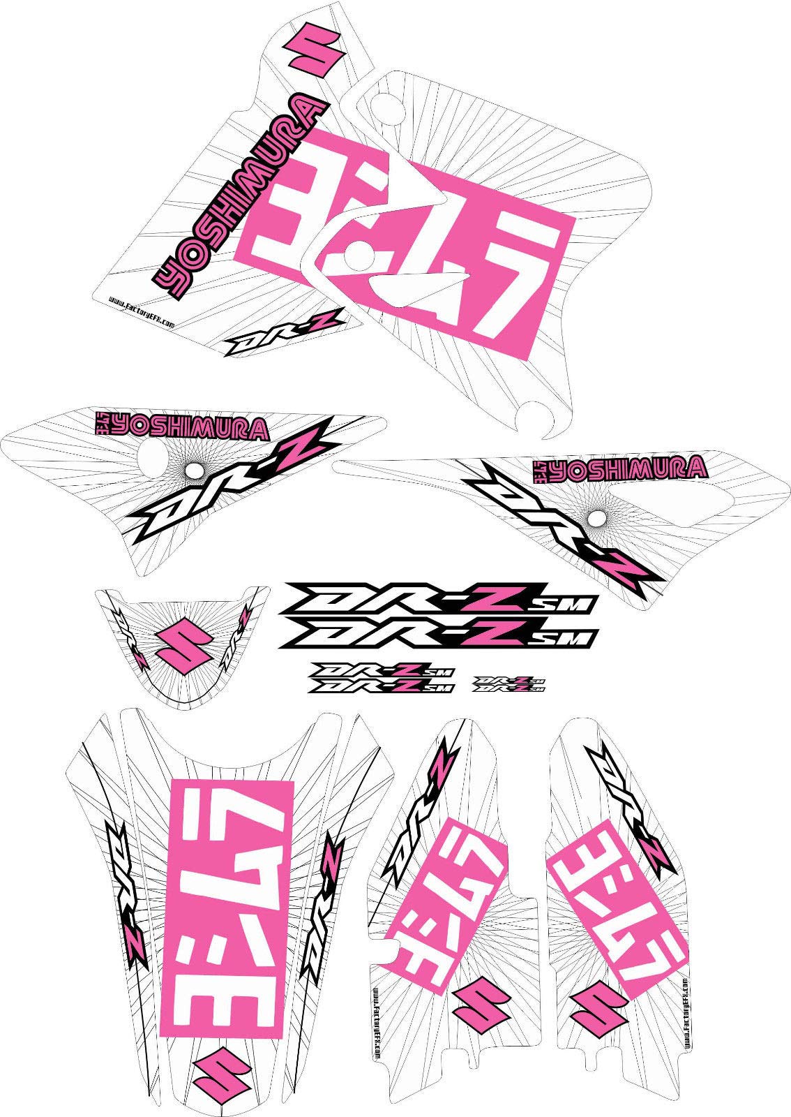 DRZ 400SM Pink Exhaust Graphic Kit fits Suzuki Yoshi Drz 400S Drz400SM Shroud Plastic Decals Drz 400