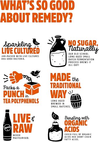 Remedy Kombucha Tea - Mango Passion - Sparkling Live Cultured, Naturally Sugar Free Soft Drink - Probiotic for Gut Health - 6 x 700ml