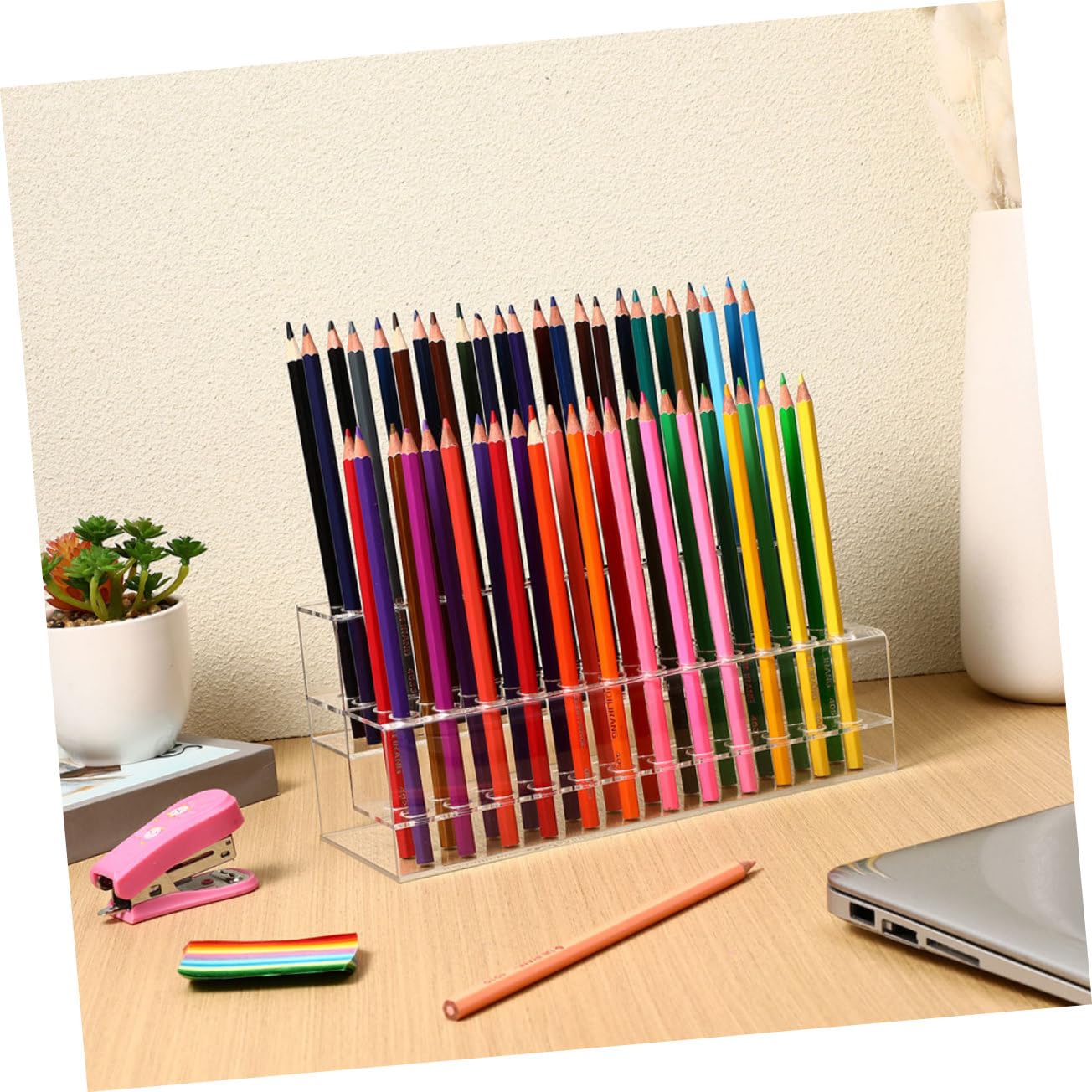 Zerodeko 2pezzi Espositore per Penne in Acrilico Portapenne da Organizzatore per Matite e Pennelli Adatto per Casa e Ufficio Design Stabile e Trasparente