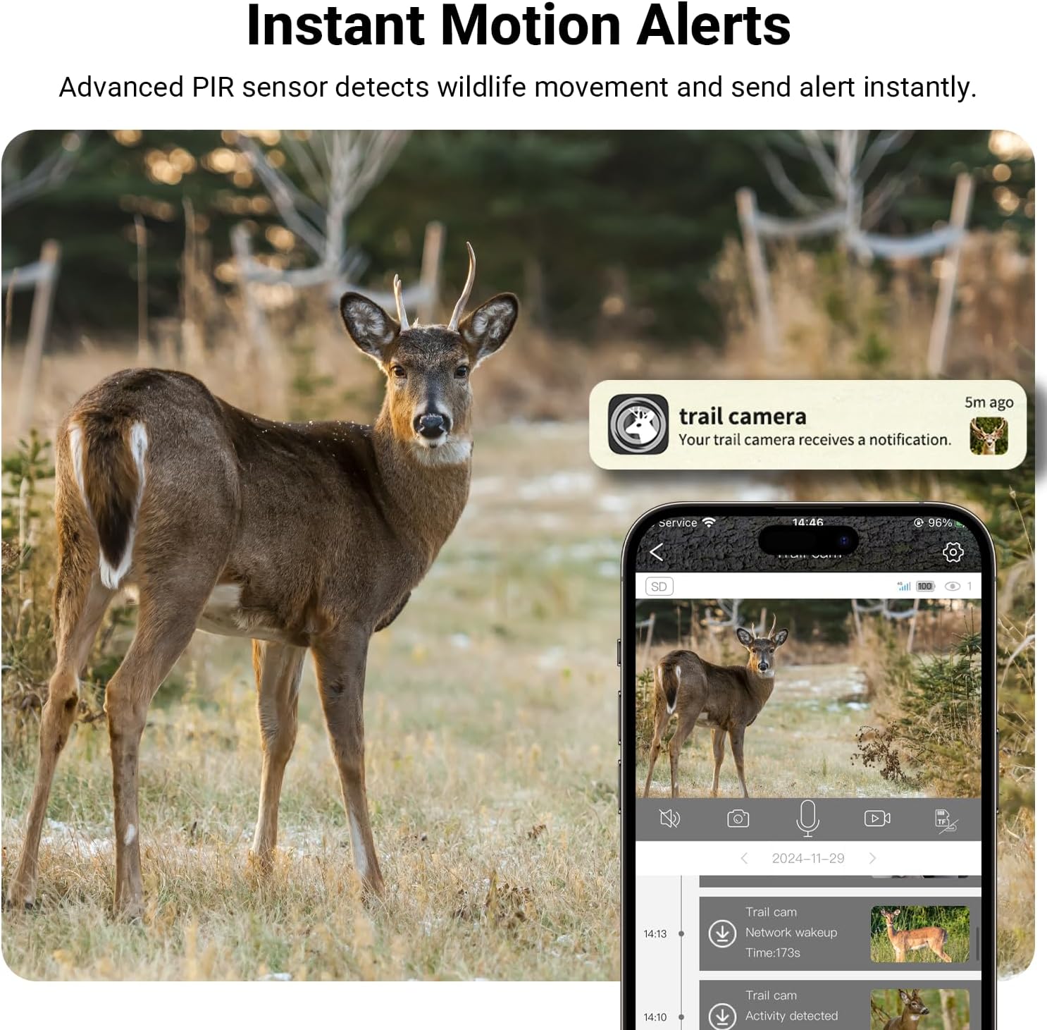 ELECCTV DL06 Solar Trail Camera sending instant motion alerts to a smartphone