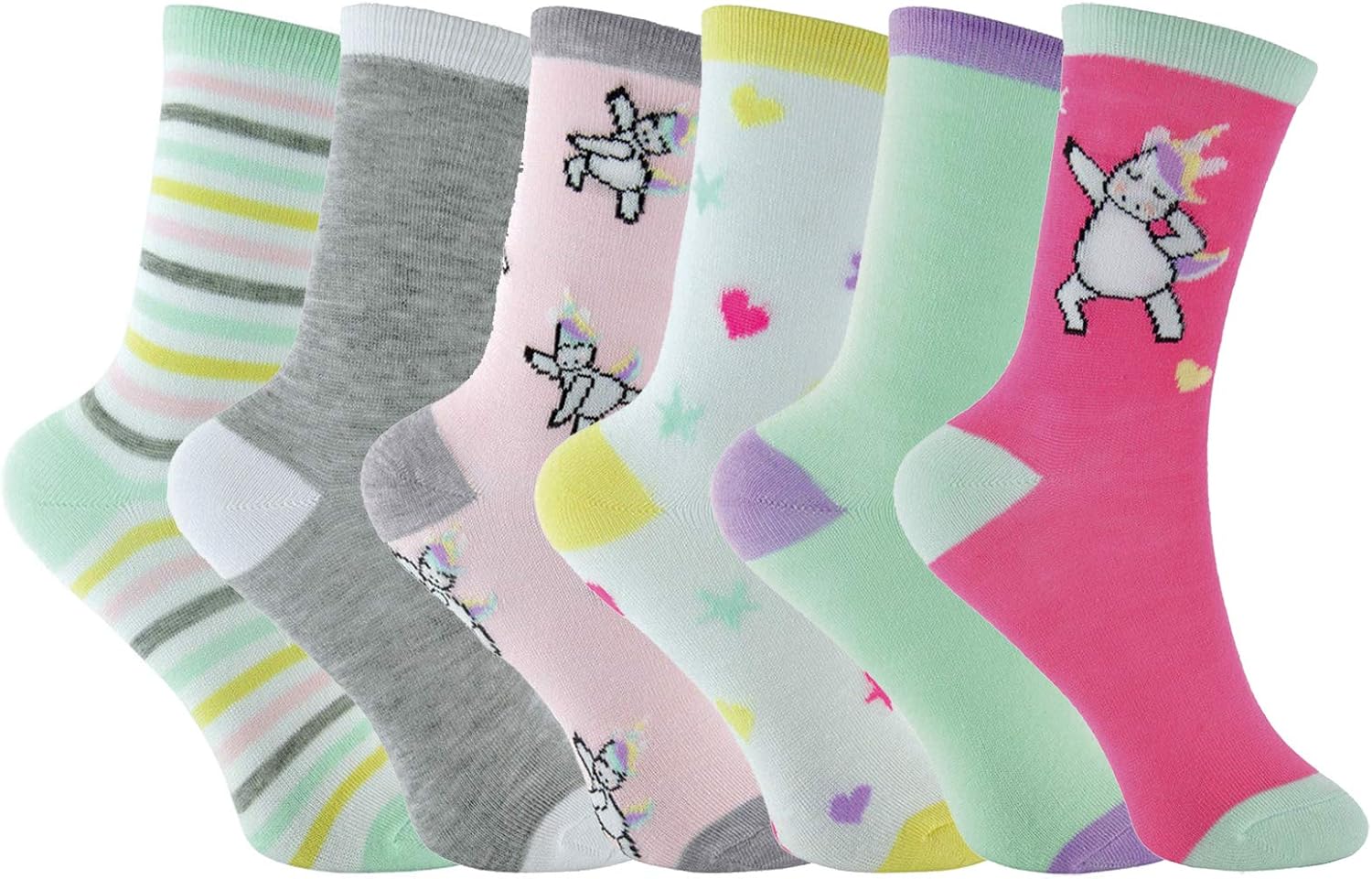 Sock Snob Kids 6 Pairs of Soft Colorful Rainbow Striped Unicorn Socks for Girls