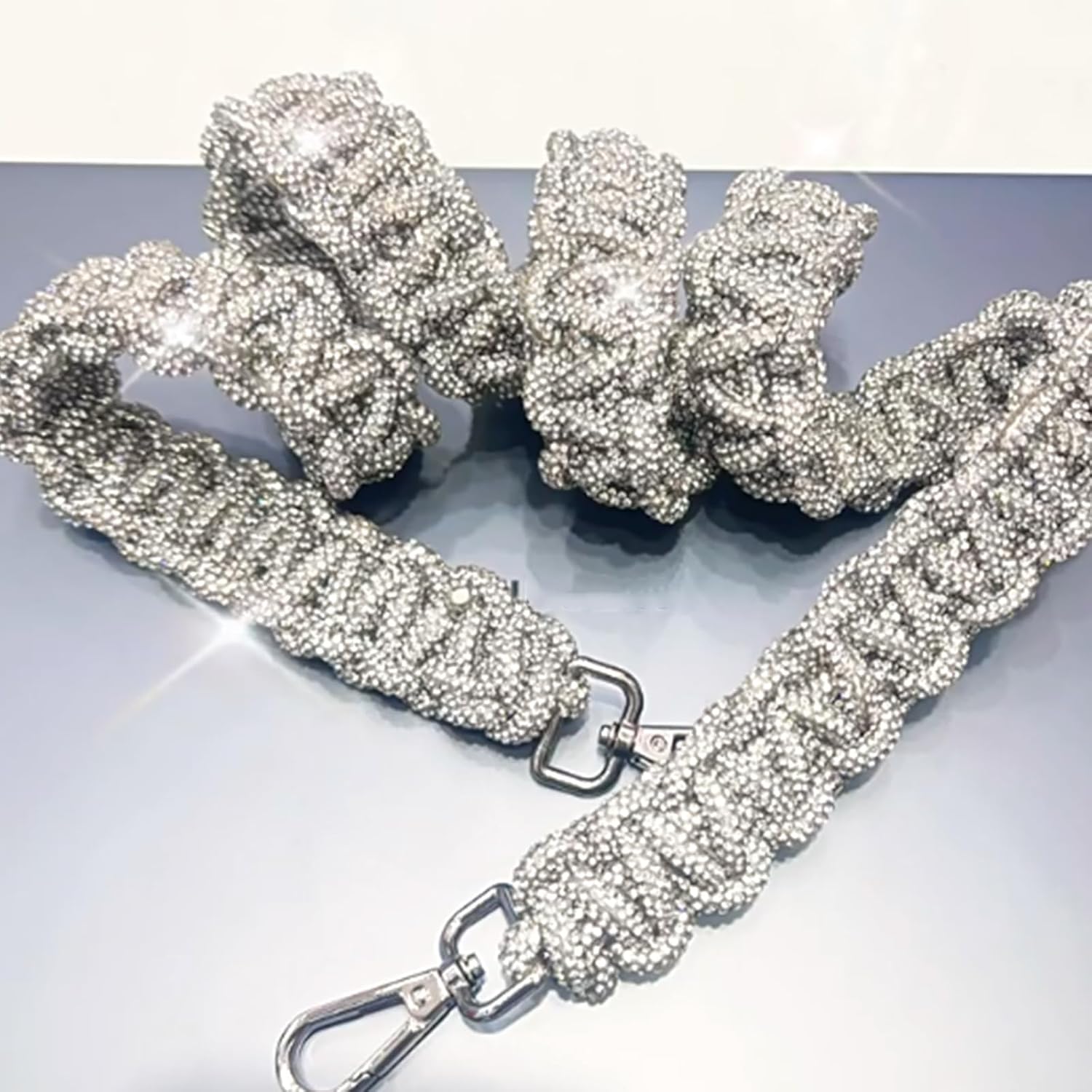 Rhinestone Purse Strap Crystal Wide Braid Crossbody Bag Strap Glitter Shoulder Strap for Women Handbag Cross Body Bag (Small Size-Silver) 1.1 Inch Width