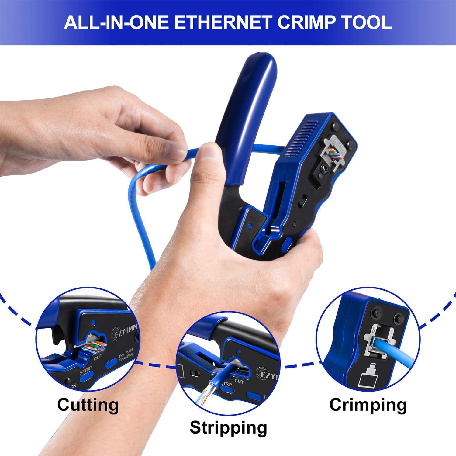 RJ45 Crimp Tool Kit, Pass Through Ethernet Crimper, Professional Ethernet Crimping Tool Kit, RJ45 Crimp Tool and Tester(9V Battery Not Included) All-In-One Kit for Cat5e Cat6 Cat6a 8P8C