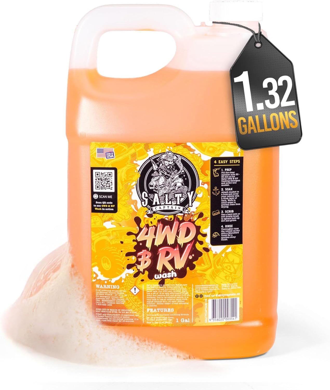 Salty Captain 4WD & RV Wash Detergent – Foaming Car Wash Soap for Foam Cannons, Foam Guns or Bucket Washes – Lab Tested Cleaner for Vehicles with Anti-Rust Protection & Safe on All Surfaces Formula