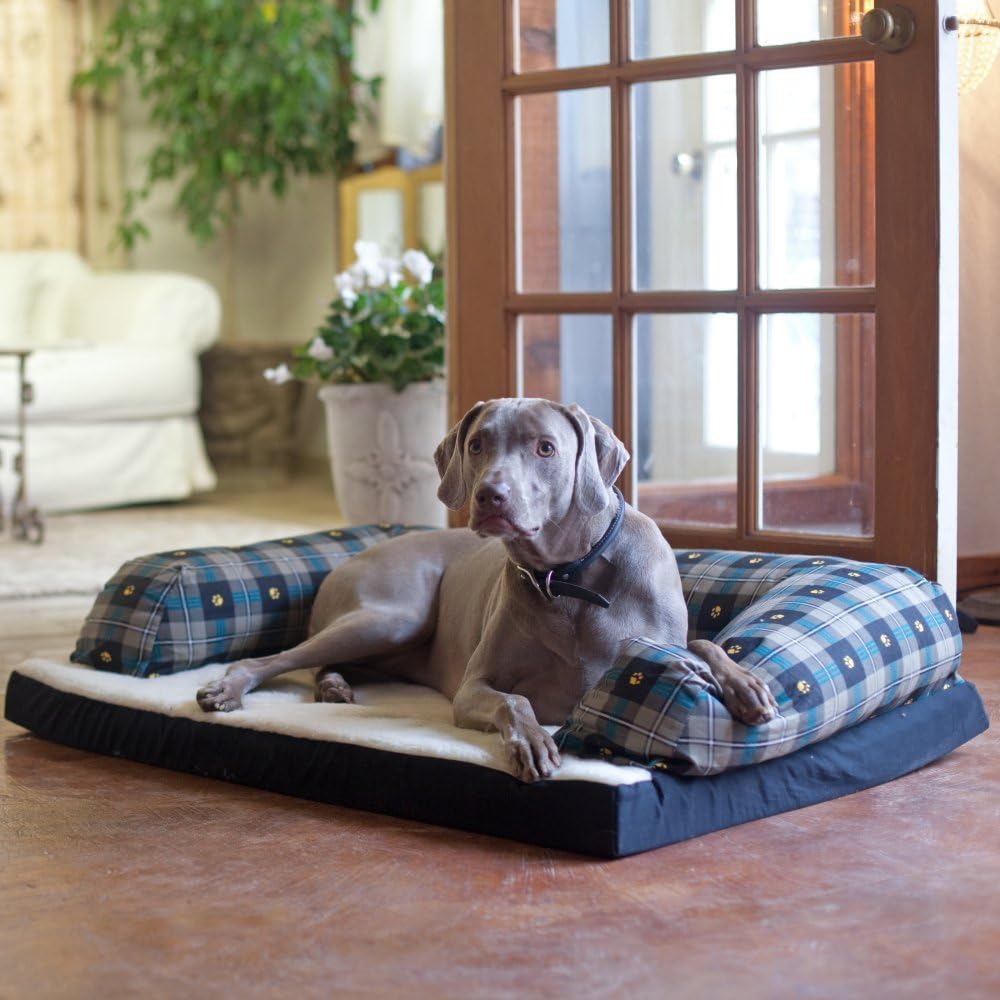Baxter Couch Bolster Dog Bed Fabric Teal Paw Plaid, Size