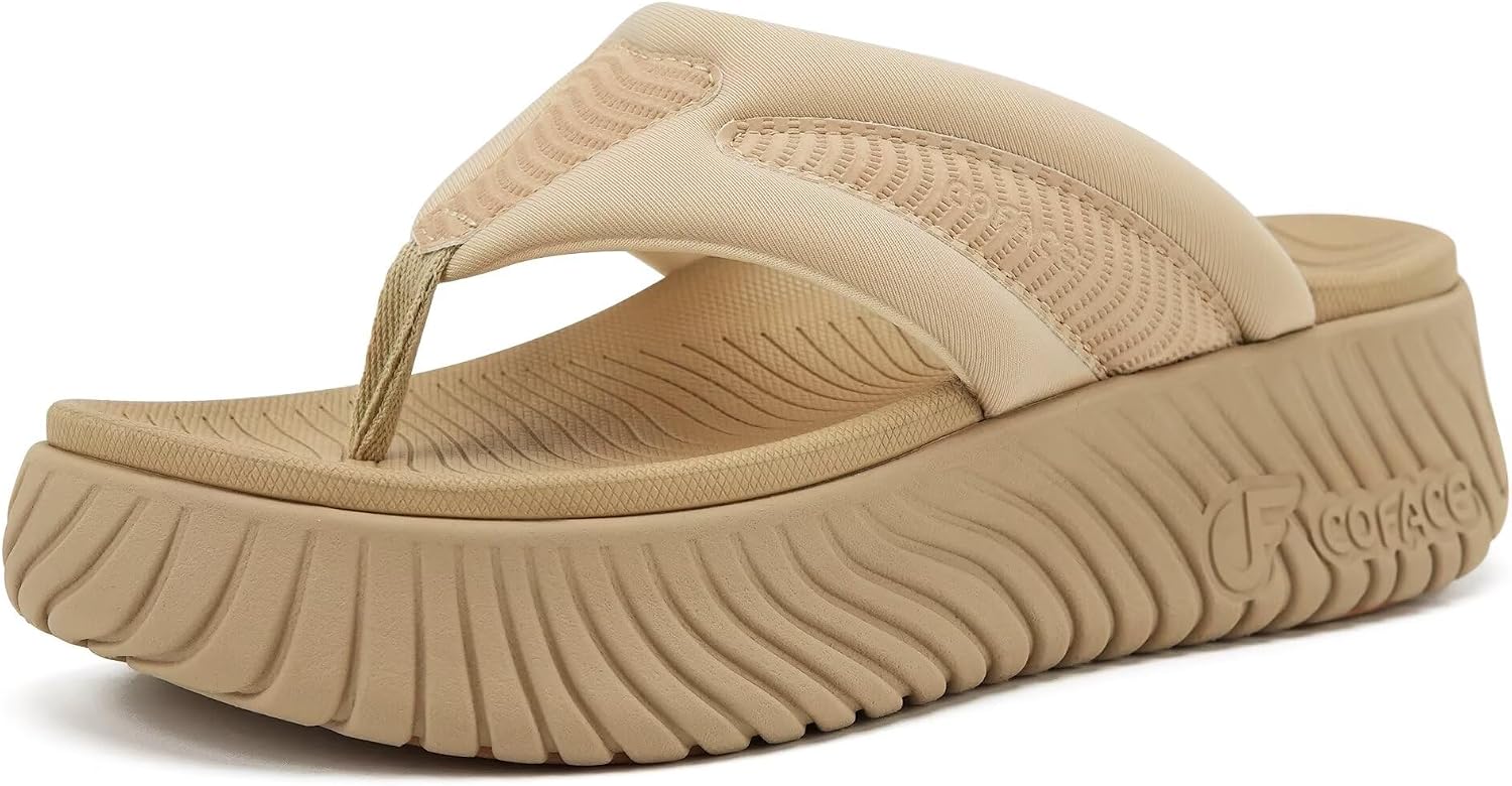 COFACE Womens Orthotic Walking Flip Flops Comfortable Plantar Fasciitis Arch Support Casual Recovery Outdoor Summer Beach Sandles With Thick Cushion Lightweight Platform Thong Sandals