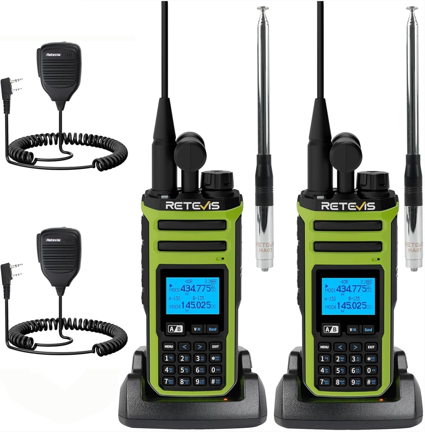 Retevis A3 High Power Handheld Ham Radio with Shoulder Mic, Quad-Band Transmission, All-in-One with SSB, Dual PTT & Receive, 2 Way Radio with High Gain & T-Shape Antenna, NOAA, for Hunting，2 Pack
