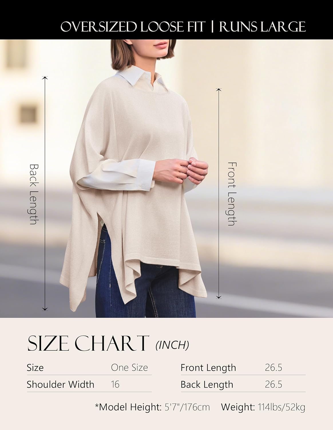 PULI Women's Pullover Poncho Sweater Oversized Loose Fit Soft Shawl Wraps Fitting Baggy Tops for Fall Winter - Image 4