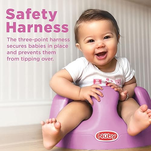 Miniatura 3 de Nuby My Floor Seat - Cojín de espuma suave con arnés de seguridad y diseño de respaldo alto, para edades de 4 a 12 meses, color rosa
