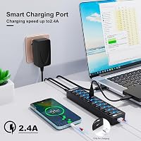 VEMONT 11 portos USB 3.0 hub tápegységgel, egyedi kapcsolókkal és 1,2m kábellel 4