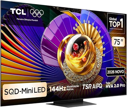 Smart TV TCL 75C7L 75 Polegadas 4K SQD-Mini LED Tela HVA 2.0 Pro 144Hz Google TV 2026 com Wi-Fi, 4 Entradas HDMI e 2 Entradas USB
