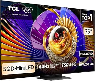 TCL Smart TV 75 Polegadas 4K 75C7L SQD-Mini LED Google TV 2026 Tela HVA 2.0 Pro 144Hz com Wi-Fi, 4 Entradas HDMI e 2 Entradas USB