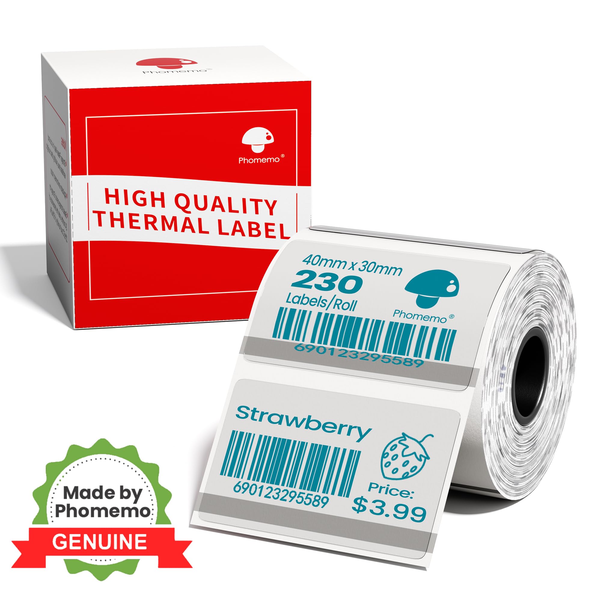 Phomemo Colorful Thermal Printing Labels for M110/M100/M220/M250/M108 Label Printer, 230 Labels/Roll, 1.57"x1.18"(40x30mm), for Barcode/Address/Logo/Business/Home Tag