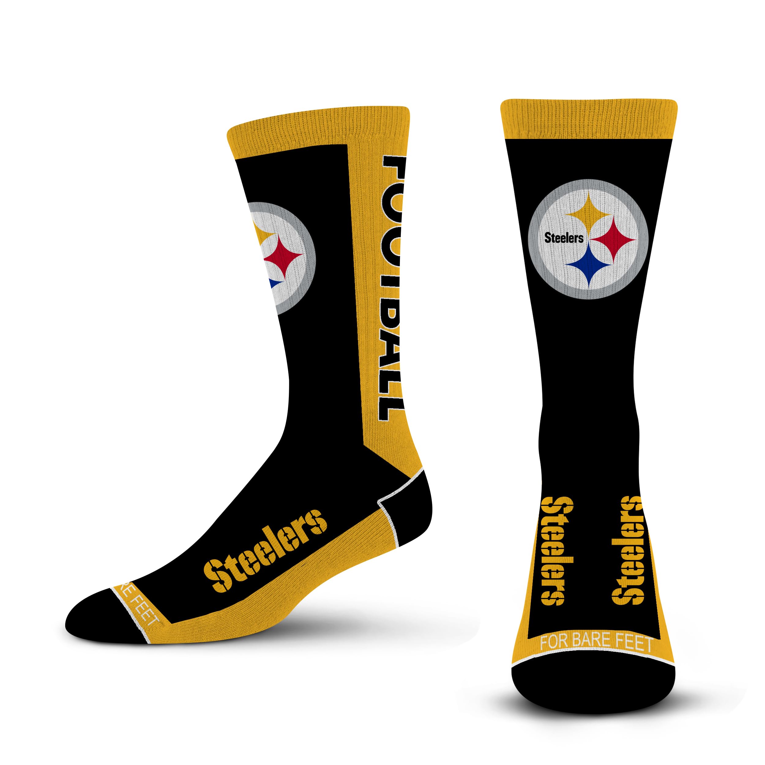 For Bare Feet - NFL MVP Classic Adult Unisex Crew Socks, Pittsburgh Steelers, Large