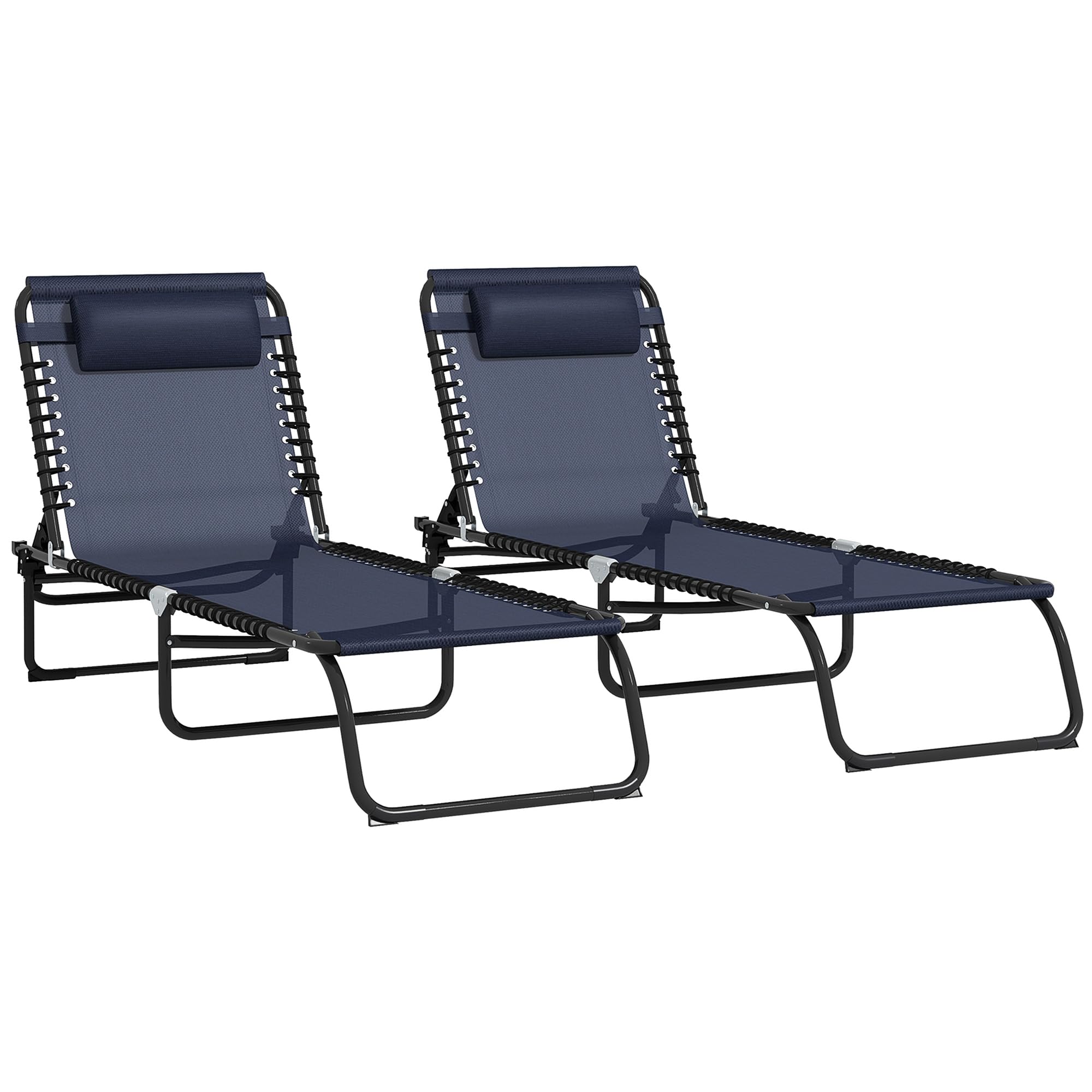 Outsunny Folding Chaise Lounge Chair Set of 2, Patio Sun Tanning Chair,  Outdoor Chaise Lounger with 4-Position Reclining Back, Breathable Mesh Seat