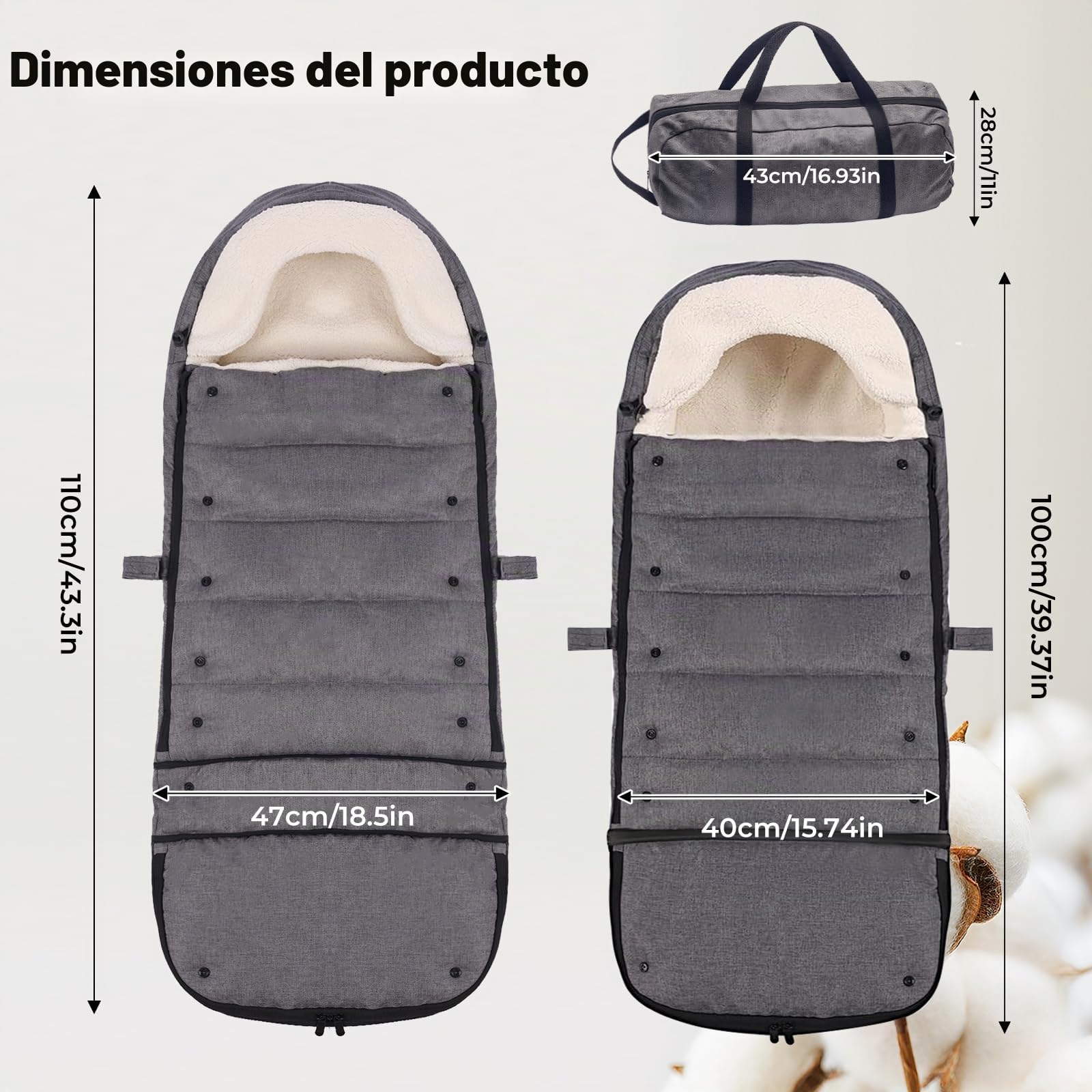 auvstar Saco Silla Paseo Universal,Saco Silla De Paseo,Invierno Silla Paseo,Antideslizante,Resistente Al Viento y Abrigado,Desmontable,Apto Para Varios Tipos De Cochecitos (Gris)