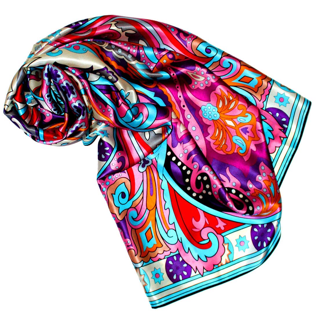 Lorenzo Cana - Pañuelo de seda de lujo para mujer, 100% seda, satén XL, 110 cm x 110 cm, estampado multicolor multicolor