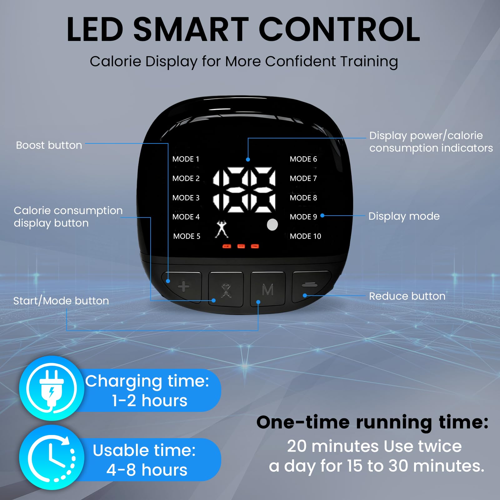 Abdominales Electroestimulacion, 10 Modos Y 30 Intensidades EMS Electroestimulador Abdominal, Electroestimulador Muscular con Indicador del Consumo De CaloríAs, Electroestimulador Recargable