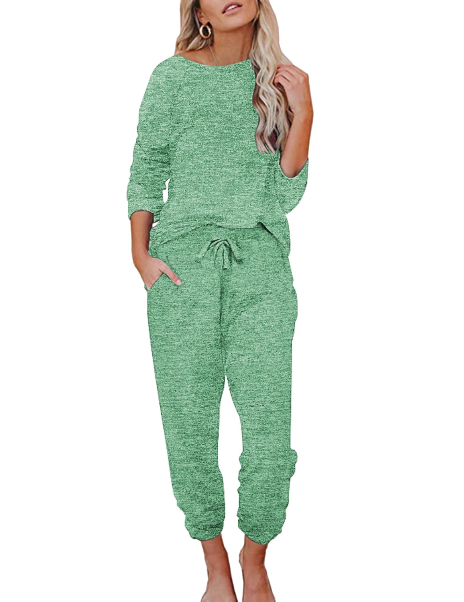 Ekouaer Conjunto de pijama de manga larga para mujer, conjunto de ropa de descanso suave con bolsillos